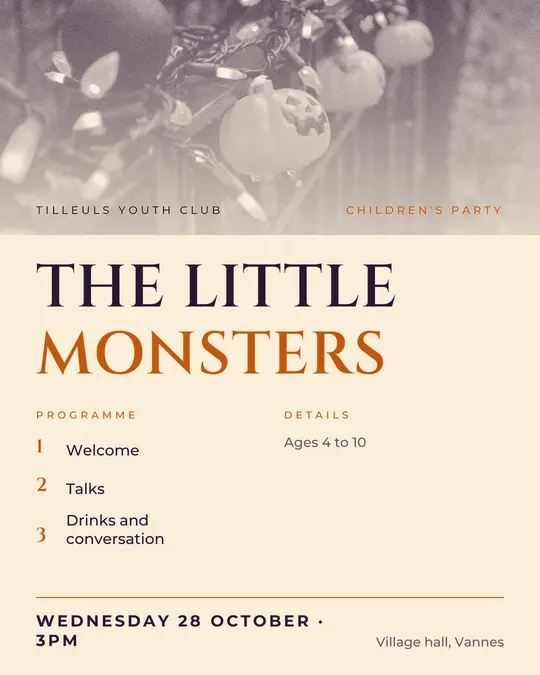 Sample flyer, "Programme · Paper and pumpkin" template, Halloween: "The little monsters"