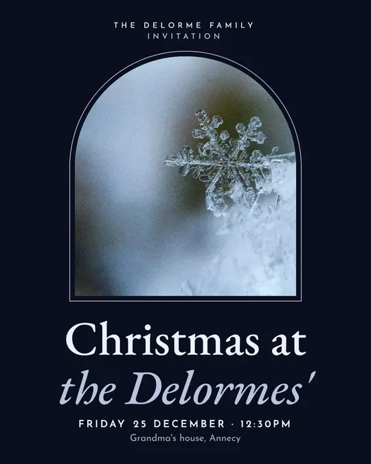 Sample flyer, "Arch · Silver midnight" template, Christmas: "Christmas at the Delormes'"