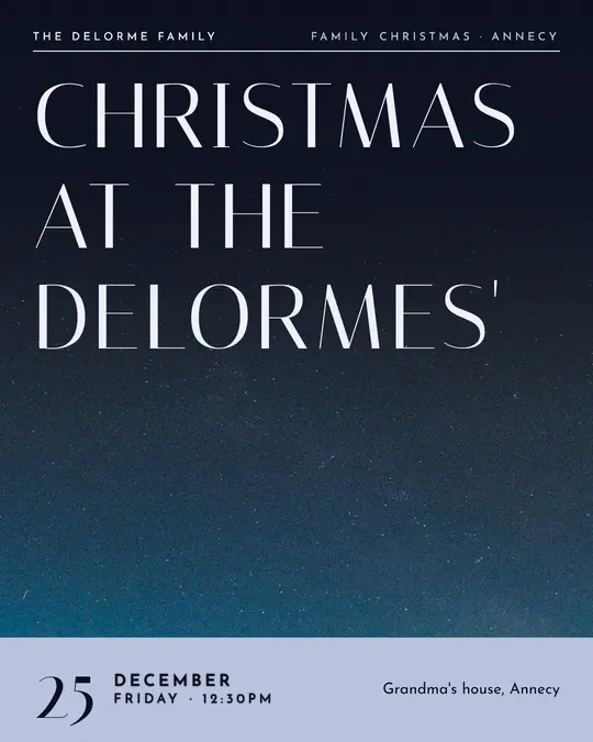 Sample flyer, "Cover · Silver midnight" template, Christmas: "Christmas at the Delormes'"