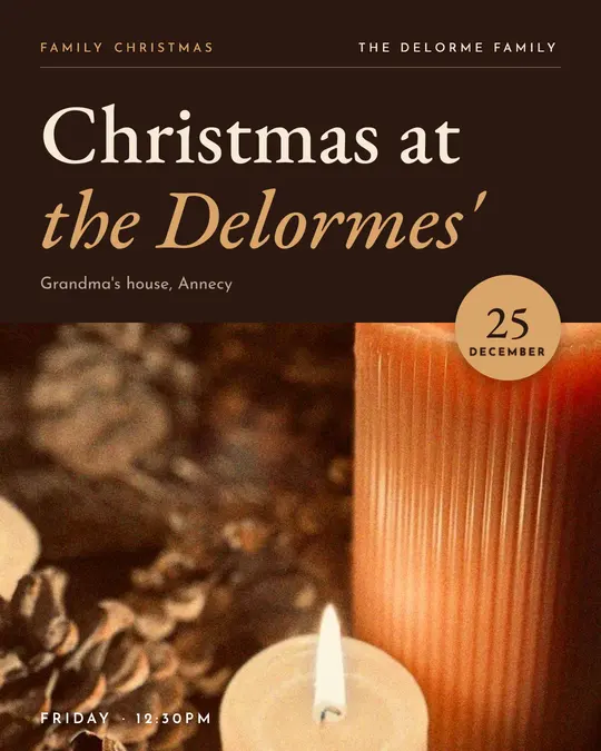 Sample flyer, "Photo foot · Chocolate and cream" template, Christmas: "Christmas at the Delormes'"
