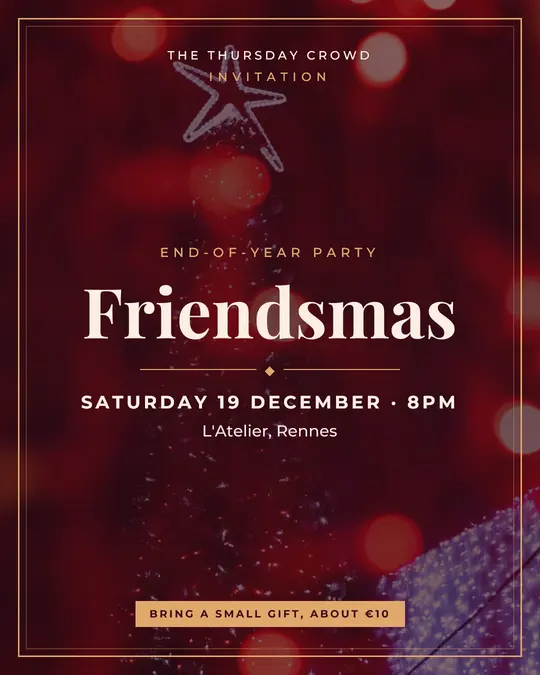Sample flyer, "Framed card · Burgundy and copper" template, Christmas: "Friendsmas"